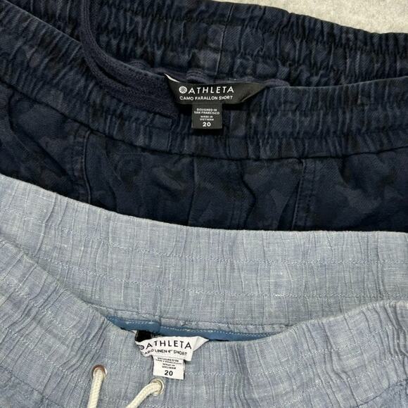 2 Pair Athleta 4" Shorts Womens 20 Cabo Linen Blue & Camo Farallon Short Black - Picture 2 of 16